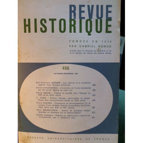 Revue Historique Fondée En 1876 N 496 Octobre - Decembre 1970 
