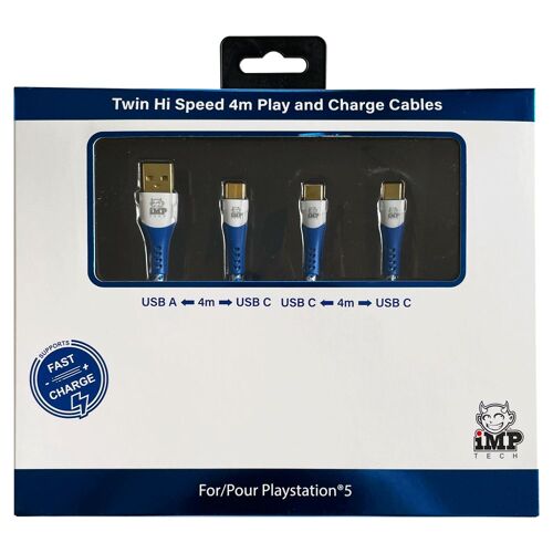 Imp - 4m Braided Fast Charge Play And Charge Cable Twin Pack - A To C