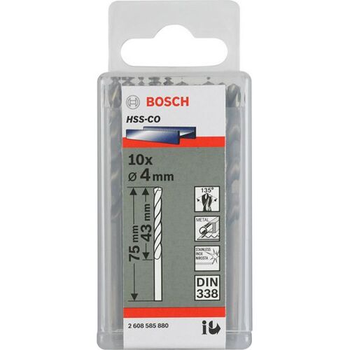 Lot de 10 forets à métaux rectifiés HSS-co standard DIN 338 Ø5.0mm Longueur 86mm BOSCH 2608585885
