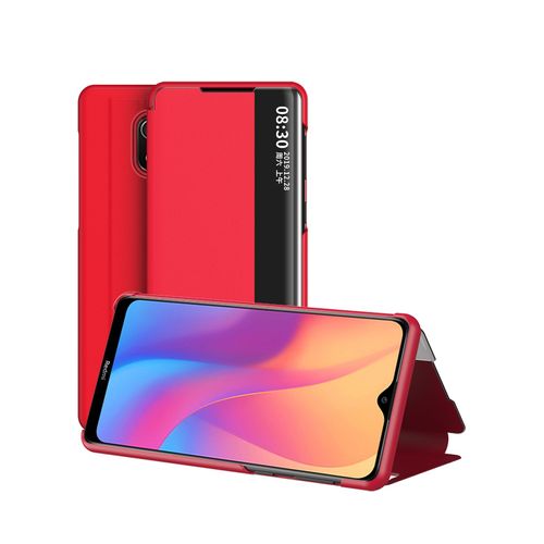 Coque Xiaomi Redmi 8a,Etui Pour Téléphone Xiaomi Redmi 8a Avec Fenêtre Intelligente Et Fonction Veille/Réveil Automatique De L'écran,Housse De Protection Antichoc En Cuir Pu,Rouge