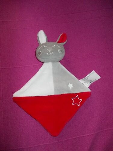 Doudou Lapin Siplec Plat Gris Rouge Blanc Étoiles