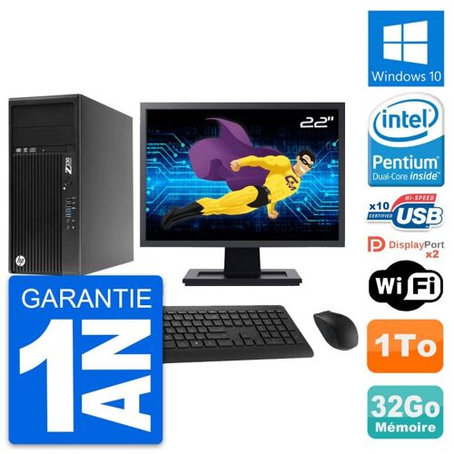 PC Tour HP Z230 Ecran 22" Pentium G3220 RAM 32Go Disque 1To Windows 10 Wifi