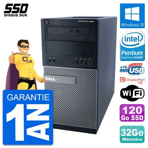 PC Tour Dell OptiPlex 9020 Intel Pentium G3220 RAM 32Go SSD 120Go Windows 10 Wifi