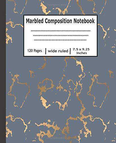 Marble Composition Notebook: Light Gray With Golden Color. Marble Composition Notebook Wide Ruled 7.5 X 9.25 In, 120 Pages Book For Girls, Kids, School, Students And Teachers