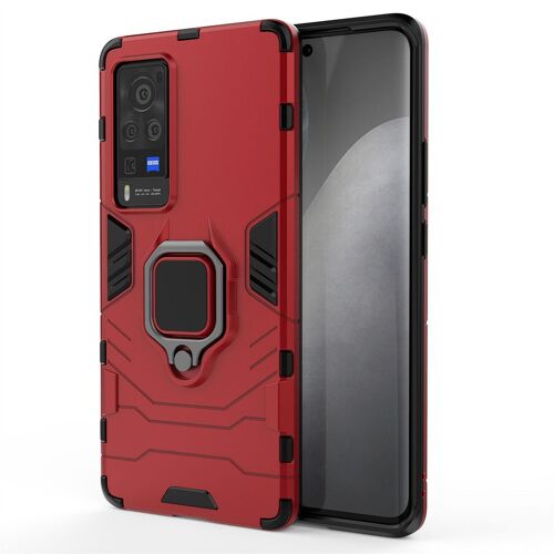 SATURCASE Coque pour Vivo X60 Pro, Bague Béquille Hybride 2 en 1 [PC & Silicone] Double Couche Pare-Chocs Antichoc Protecteur Housse Étui Coque pour Vivo X60 Pro (Rouge)