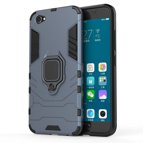Saturcase Coque Pour Vivo X9, Bague Béquille Hybride 2 En 1 [Pc & Silicone] Double Couche Pare-Chocs Antichoc Protecteur Housse Étui Coque Pour Vivo X9 (Bleu Marine)