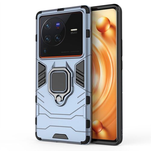 Saturcase Coque Pour Vivo X80 Pro, Bague Béquille Hybride 2 En 1 [Pc & Silicone] Double Couche Pare-Chocs Antichoc Protecteur Housse Étui Coque Pour Vivo X80 Pro (Bleu Marine)
