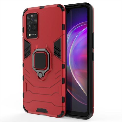 SATURCASE Coque pour Vivo V21, Bague Béquille Hybride 2 en 1 [PC & Silicone] Double Couche Pare-Chocs Antichoc Protecteur Housse Étui Coque pour Vivo V21 (Rouge)