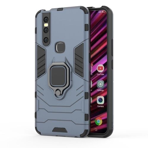 Saturcase Coque Pour Vivo V15, Bague Béquille Hybride 2 En 1 [Pc & Silicone] Double Couche Pare-Chocs Antichoc Protecteur Housse Étui Coque Pour Vivo V15 (Bleu Marine)