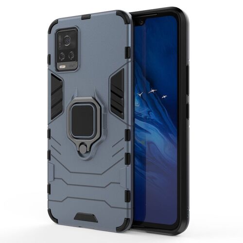 SATURCASE Coque pour Vivo S7, Bague Béquille Hybride 2 en 1 [PC & Silicone] Double Couche Pare-Chocs Antichoc Protecteur Housse Étui Coque pour Vivo S7 (Bleu Marine)