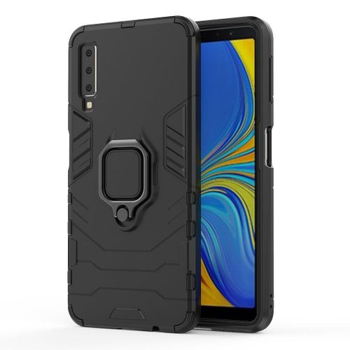 Saturcase Coque Pour Samsung Galaxy A7 2018, Bague Béquille Hybride 2 En 1 [Pc & Silicone] Double Couche Pare-Chocs Antichoc Protecteur Housse Étui Coque Pour Samsung Galaxy A7 2018 (Noir)