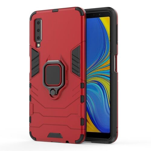 SATURCASE Coque pour Samsung Galaxy A7 2018, Bague Béquille Hybride 2 en 1 [PC & Silicone] Double Couche Pare-Chocs Antichoc Protecteur Housse Étui Coque pour Samsung Galaxy A7 2018 (Rouge)