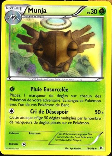 Carte Pokémon 11/108 Munja 30 Pv - Rare Xy06 Ciel Rugissant Neuf Fr