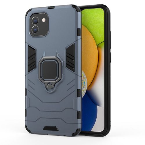 Saturcase Coque Pour Samsung Galaxy A03, Bague Béquille Hybride 2 En 1 [Pc & Silicone] Double Couche Pare-Chocs Antichoc Protecteur Housse Étui Coque Pour Samsung Galaxy A03 (Bleu Marine)