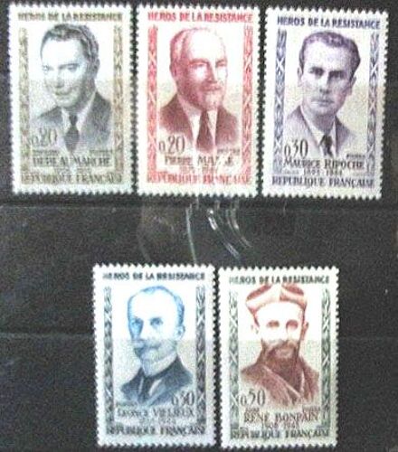 1960. Série Complète F1248 À F1252: Héros De La Résistance (4ème Série).