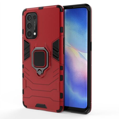 SATURCASE Coque pour OPPO Reno 5 Pro, Bague Béquille Hybride 2 en 1 [PC & Silicone] Double Couche Pare-Chocs Antichoc Protecteur Housse Étui Coque pour OPPO Reno 5 Pro (Rouge)