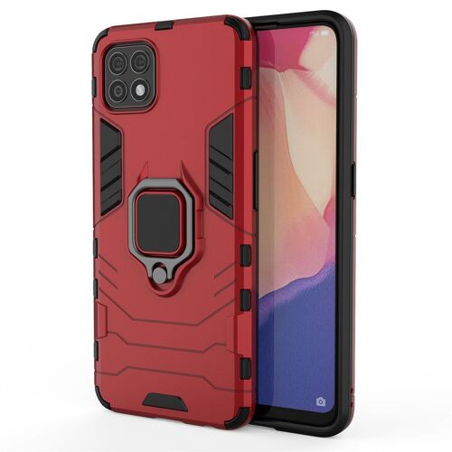 Saturcase Coque Pour Oppo Reno 4 Se, Bague Béquille Hybride 2 En 1 [Pc & Silicone] Double Couche Pare-Chocs Antichoc Protecteur Housse Étui Coque Pour Oppo Reno 4 Se (Rouge)