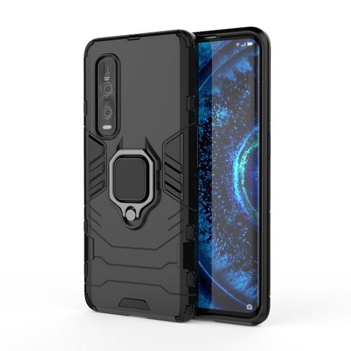 Saturcase Coque Pour Oppo Find X2 Pro, Bague Béquille Hybride 2 En 1 [Pc & Silicone] Double Couche Pare-Chocs Antichoc Protecteur Housse Étui Coque Pour Oppo Find X2 Pro (Noir)