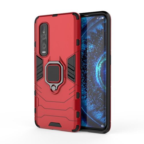 Saturcase Coque Pour Oppo Find X2 Pro, Bague Béquille Hybride 2 En 1 [Pc & Silicone] Double Couche Pare-Chocs Antichoc Protecteur Housse Étui Coque Pour Oppo Find X2 Pro (Rouge)