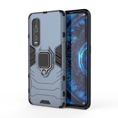 Saturcase Coque Pour Oppo Find X2 Pro, Bague Béquille Hybride 2 En 1 [Pc & Silicone] Double Couche Pare-Chocs Antichoc Protecteur Housse Étui Coque Pour Oppo Find X2 Pro (Bleu Marine)