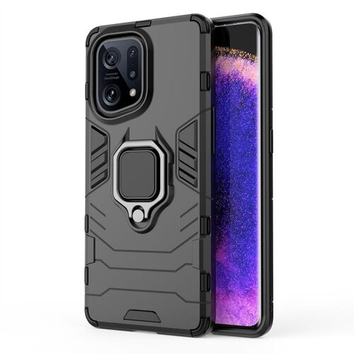 SATURCASE Coque pour OPPO Find X5, Bague Béquille Hybride 2 en 1 [PC & Silicone] Double Couche Pare-Chocs Antichoc Protecteur Housse Étui Coque pour OPPO Find X5 (Noir)