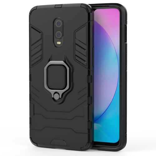 SATURCASE Coque pour OnePlus 7 / OnePlus 6T, Bague Béquille Hybride 2 en 1 [PC & Silicone] Double Couche Pare-Chocs Antichoc Protecteur Housse Étui Coque pour OnePlus 7 / OnePlus 6T (Noir)