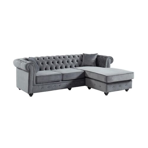 Canapé D'angle Chesterfield Réversible Toledo En Velours - Anthracite