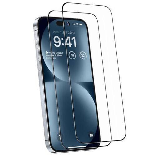 HQSELECTION® Lot de 2 Verres Trempés Pour iPhone 15 Plus .Film de Protection d'écran Couverture Complète Noir - Anti Rayures - Ultra Résistant Dureté 9H