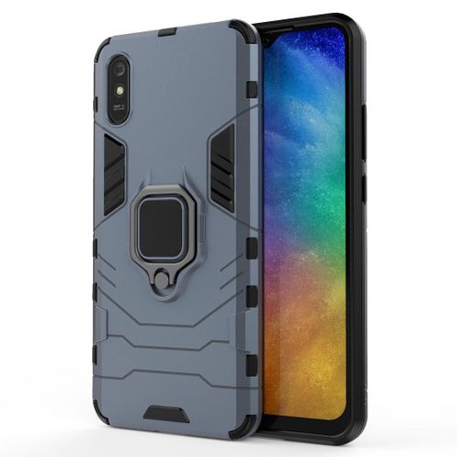 Saturcase Coque Pour Xiaomi Redmi 9a, Bague Béquille Hybride 2 En 1 [Pc & Silicone] Double Couche Pare-Chocs Antichoc Protecteur Housse Étui Coque Pour Xiaomi Redmi 9a (Bleu Marine)