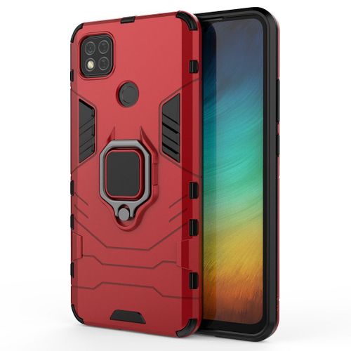 Saturcase Coque Pour Xiaomi Redmi 9c 10a, Bague Béquille Hybride 2 En 1 [Pc & Silicone] Double Couche Pare-Chocs Antichoc Protecteur Housse Étui Coque Pour Xiaomi Redmi 9c 10a (Rouge)