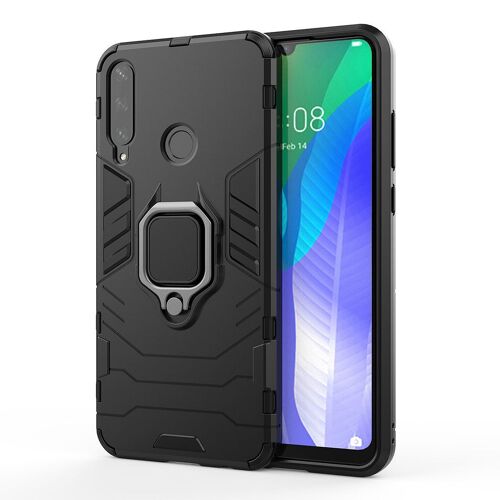 SATURCASE Coque pour Huawei Y6p, Bague Béquille Hybride 2 en 1 [PC & Silicone] Double Couche Pare-Chocs Antichoc Protecteur Housse Étui Coque pour Huawei Y6p (Noir)