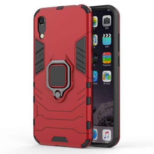 SATURCASE Coque pour Huawei Y6 Pro 2019, Bague Béquille Hybride 2 en 1 [PC & Silicone] Double Couche Pare-Chocs Antichoc Protecteur Housse Étui Coque pour Huawei Y6 Pro 2019 (Rouge)