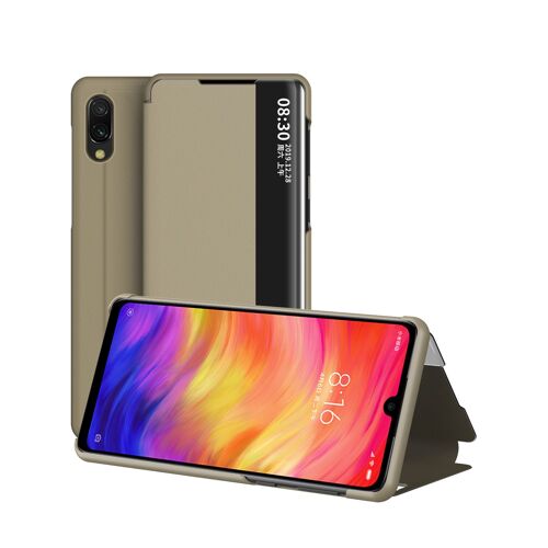 Coque Xiaomi Redmi Note 7,Etui pour téléphone Xiaomi Redmi Note 7 avec fenêtre intelligente et fonction veille/réveil automatique de l'écran,Housse de protection antichoc en cuir PU,Armée Verte
