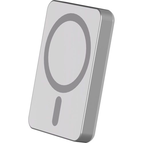 Force Power - Banque D'alimentation Sans Fil - Magnetique, Magsafe, Qi, Garantie À Vie - 5000 Mah - 15 Watt (24 Pin Usb-C) - Argent Métallisé