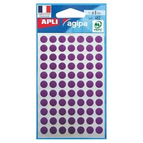 APLI-Agipa - Adhésif permanent - violet - diamètre 8 mm 462 étiquette(s) (6 feuille(s) x 77 étiquettes