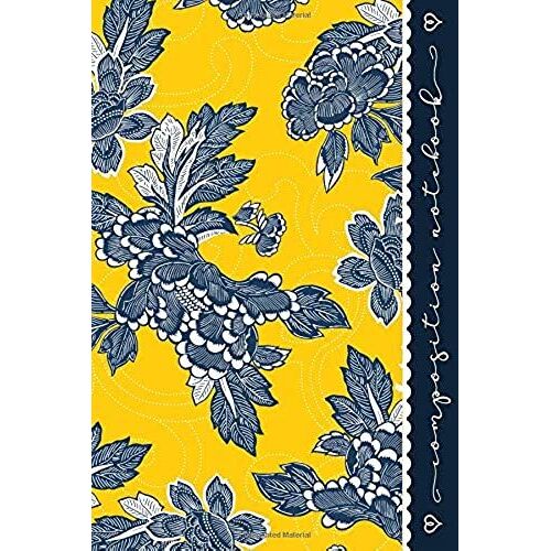 Composition Notebook: Blank Graph Paper 5x5 Grid Book For Women - Botanical Ornamental Floral Japanese Art Pattern Journal - Blue Yellow White Graphic Design