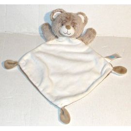Doudou Ours plat Tex Baby Blanc Beige