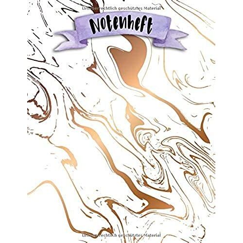 Notenheft: A4 108 Seiten Lineatur 14 - 12 Notenlinienhund - Marmor - Schwarz - Gold - Weiss - Pink (Notenheft Tiere Und Muster)