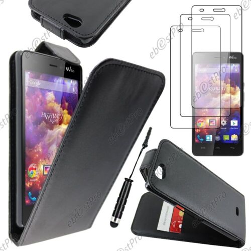 ebestStar ® Housse Coque Etui Simili Cuir à Rabat vertical pour Wiko Highway SIGNS, Couleur Noir + Mini Stylet 3 Film