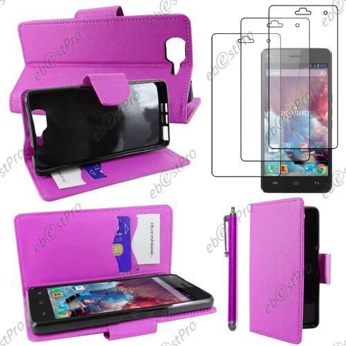 ebestStar ® Housse Coque Etui Portefeuille Folio book livre Simili Cuir pour Wiko Highway 4G, Couleur Violet + Stylet 3 Film