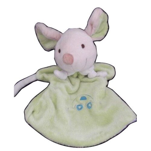 Doudou Playkids Souris Marionnette Verte Et Blanche Voiture Bleu
