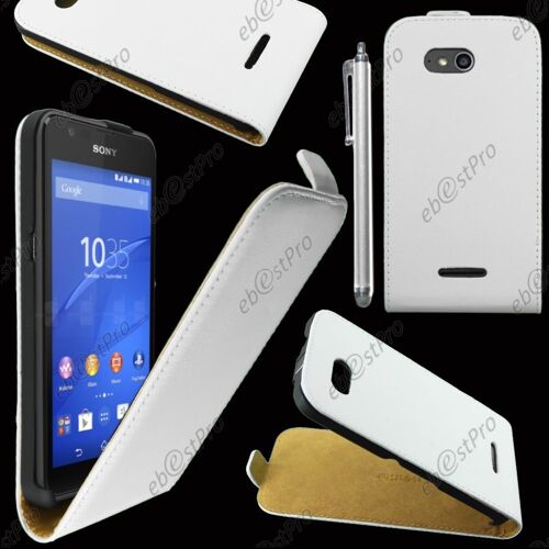 ebestStar ® Housse Coque Etui en PU cuir à rabat ultra fine (SLIM case) pour Sony Xperia E4G, E4G Dual, Couleur Blanc + Stylet + Film protection d'écran