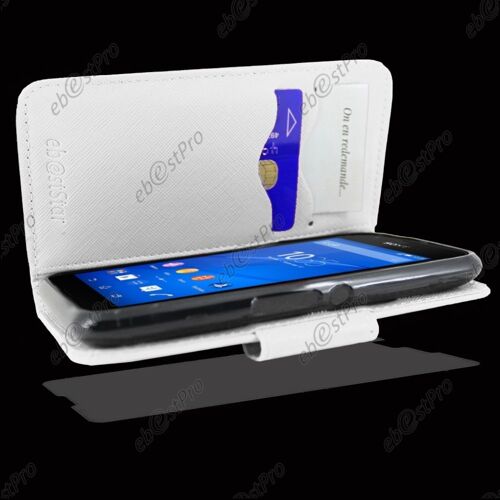 ebestStar ® Housse Coque Etui Portefeuille Folio book livre Simili Cuir pour Sony Xperia E4G, E4G Dual, Couleur Blanc + Film protection d'écran