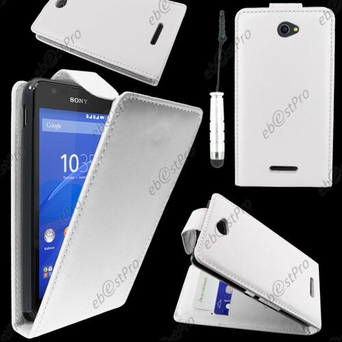 Ebeststar ® Housse Coque Etui Simili Cuir À Rabat Vertical Pour Sony Xperia E4g, E4g Dual, Couleur Blanc + Mini Stylet + Film Protection D'écran