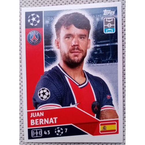 Uefa Champions League 2020 / 2021 - Paris Saint Germain Psg 6 Juan Bernat - Topps Sticker (Foot, Autocollant, Image, Vignette)