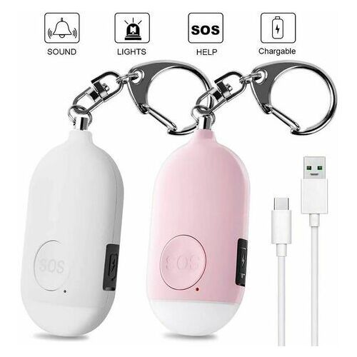 Dontodent Alarme personnelle 130 dB USB rechargeable avec lampe de poche LED Fonction étanche Auto-défense pour la sécurité personnelle des femmes, enfants, seniors, rose