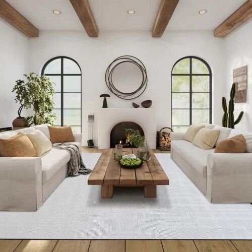 Juta Aspect Border Line - Tapis Aspect Jute Ivoire 190x290