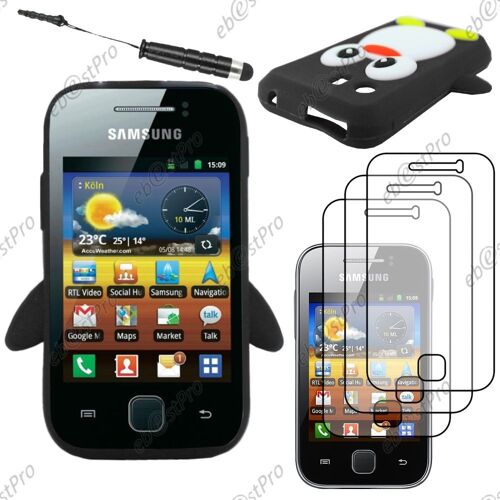ebestStar ® Etui Housse Coque Pingouin Silicone Souple Design Fun pour Samsung Galaxy Y S5360, Couleur Noir + Mini Stylet 3 Film
