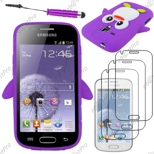 Ebeststar ® Etui Housse Coque Pingouin Silicone Souple Design Fun Pour Samsung Galaxy Trend S7560, S Duos S7562, Couleur Violet + Mini Stylet 3 Film