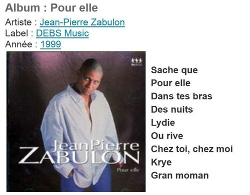 Jean.Pierre Zabulon . Pour Elle Zouk 1999  Debs Music